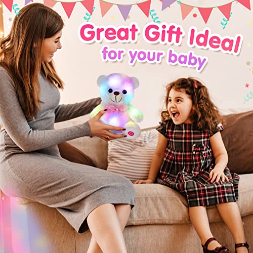 BSTAOFY Light up White Teddy Bear LED Stuffed Animal Soft Nightlight Glow Bear Plush Toy Gifts for Kids Mom Girls Birthday Christmas, 8" - Image 3