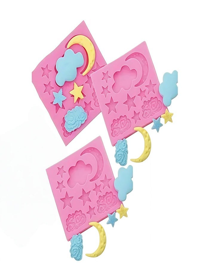 SelHeng 3Pcs Pink Moon Star Silicone Cloud Mold Chocolate Gummy Molds Cloud Fondant Molds Non-Stick Baking Mold for Candy Biscuits Cookie Jelly Chocolate Cake Decorating Fondant Molds - Image 1
