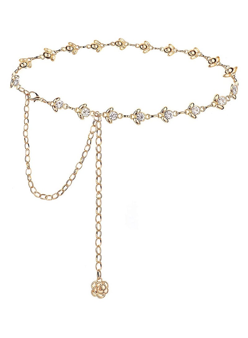 KASTWAVE Chain Belt for Women Rhinestone Crystal Waist Belts Metal Waist Chain Metal Belt Women Girls Adjustable Body Link Belts Fashion Belly Jewelry for Jeans Dresses (Gold) - Image 1