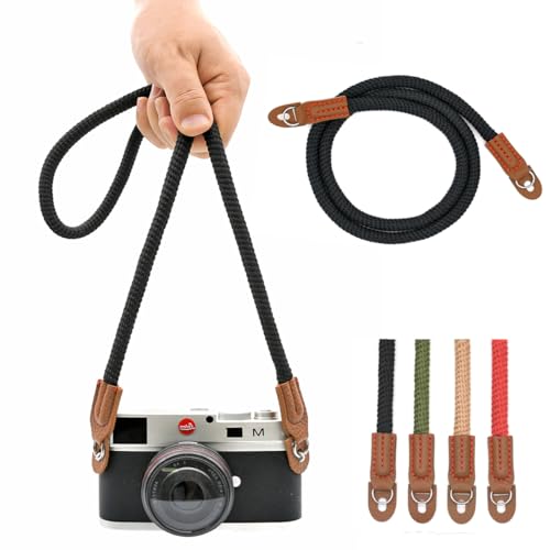 Eorefo Camera Rope Strap 100cm Soft Cotton Camera Strap Vintage Neck Shoulder Belt Strap for Mirrorless and DSLR Camera. (Black) - Image 1