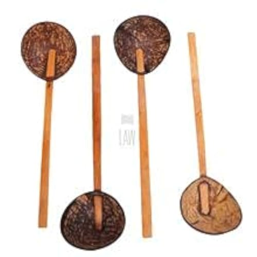 looms & weaves - Combo Offer of Coconut Shell Ladles - 2 Set of 2 Large Wooden Spoons (Made with Coconut Shell and Coconut Wood) (2 Extra Large & 2 Large Size) - Image 2