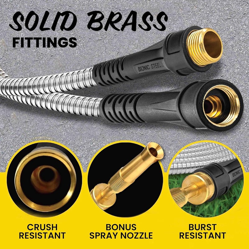 BIONIC STEEL Pro 25 FT Garden Hose with Nozzle, 304 Stainless Steel Metal Water Hose 25Ft, Flexible Hose, Kink Free, Lightweight and Durable, Crush Resistant Fitting, Easy to Coil, 500 PSI 2025 Model - Image 3