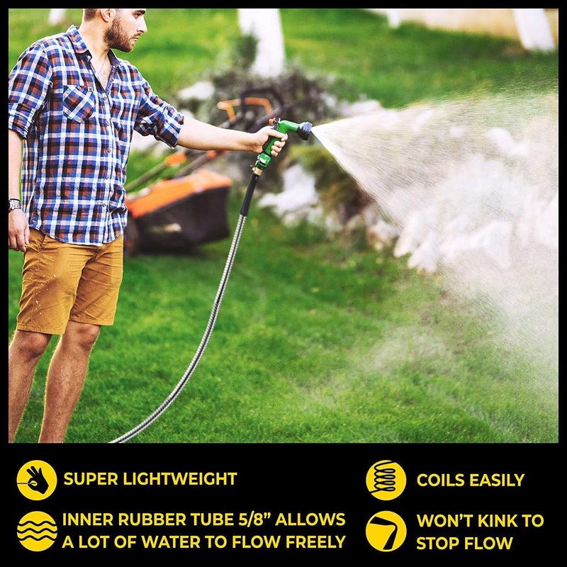 BIONIC STEEL Pro 25 FT Garden Hose with Nozzle, 304 Stainless Steel Metal Water Hose 25Ft, Flexible Hose, Kink Free, Lightweight and Durable, Crush Resistant Fitting, Easy to Coil, 500 PSI 2025 Model - Image 4