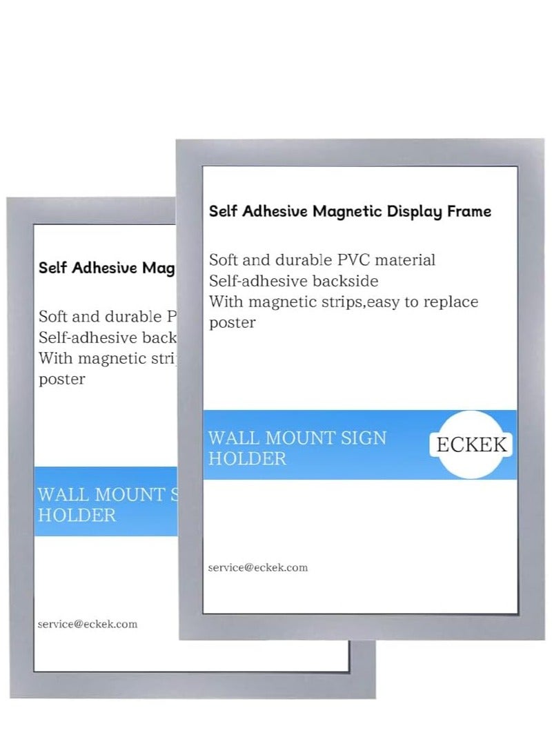 Eckek  Wall Mount Sign Holder Self Adhesive Magnetic Display Frame Clear Document Frame for Office, Store, School, Home, Wall Picture Frame 2Pack - Image 1