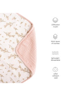 Konssy Konssy Muslin Baby Blankets for Girls Boys, 100% Cotton Crib Blanket for Infant Toddler, Super Soft and Lightweight Nursery Swaddling Wrap 40"x36" (Floral)  - Image 3