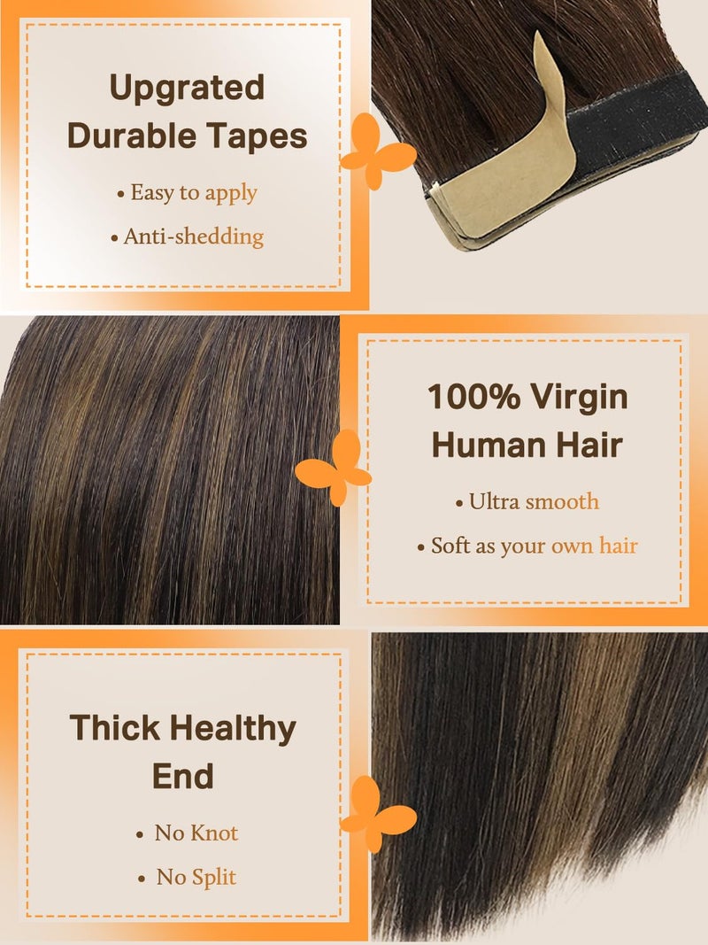 DOORES Tape in Hair Extensions Human Hair, Balayage Dark Brown to Chestnut Brown 50g 20pcs 18 Inch, Human Hair Extensions Natural Remy Straight Hair Skin Weft - Image 3