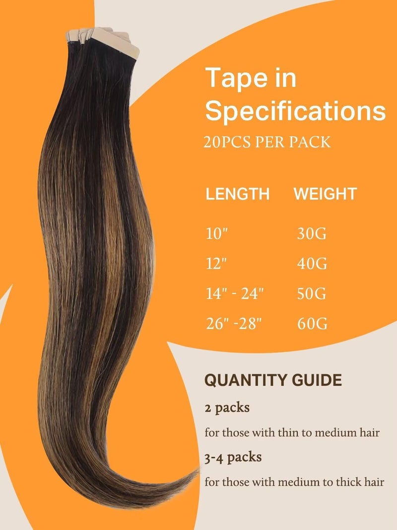 DOORES Tape in Hair Extensions Human Hair, Balayage Dark Brown to Chestnut Brown 50g 20pcs 18 Inch, Human Hair Extensions Natural Remy Straight Hair Skin Weft - Image 4