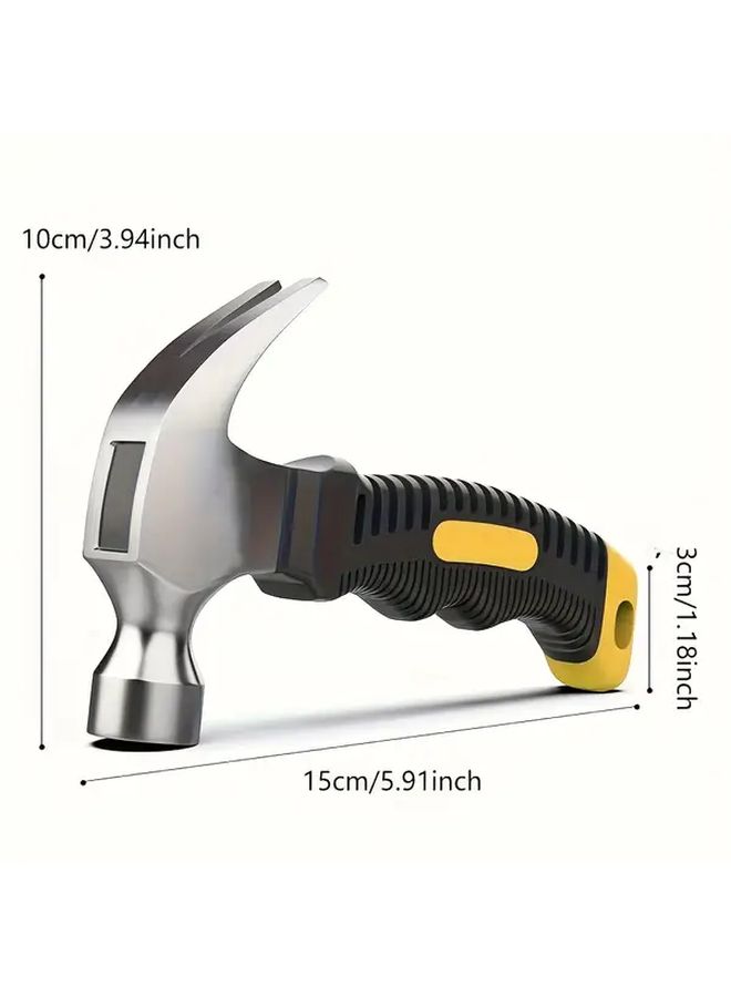 1 Pc Mini Rubber Grip Hammer High Carbon Steel High Hardness Portable Sheep Horn Design Silvery One Size Everyday Household Task Woodworking Nail Removal Tool - Image 2