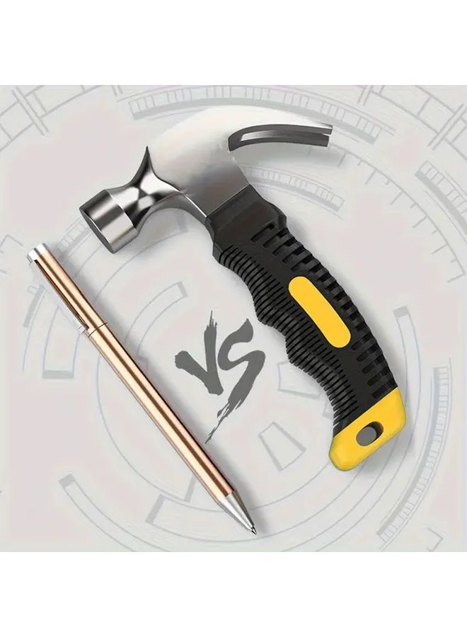 1 Pc Mini Rubber Grip Hammer High Carbon Steel High Hardness Portable Sheep Horn Design Silvery One Size Everyday Household Task Woodworking Nail Removal Tool - Image 3