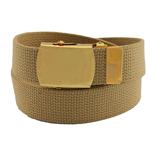 Thomas Bates Cargo Cotton Military Brass Buckle Web Belt (Khaki) - Image 2