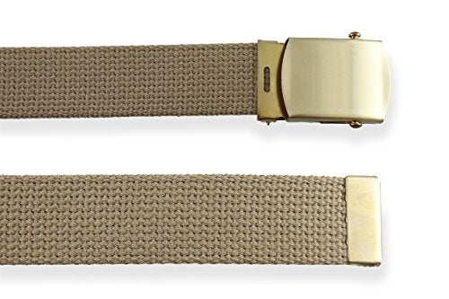 Thomas Bates Cargo Cotton Military Brass Buckle Web Belt (Khaki) - Image 5