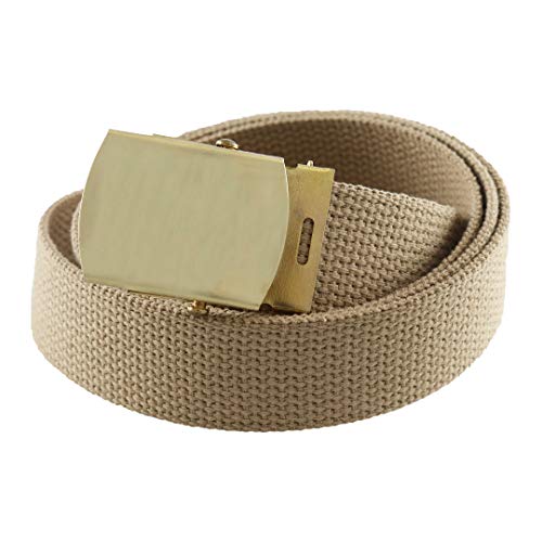 Thomas Bates Cargo Cotton Military Brass Buckle Web Belt (Khaki) - Image 1