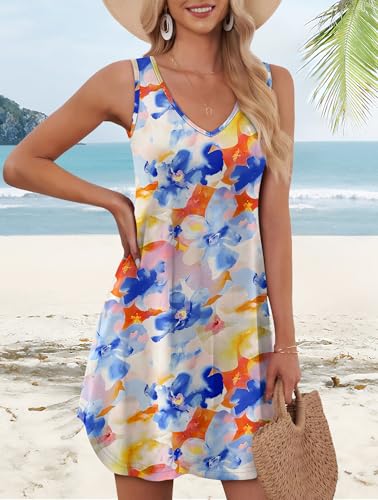 Aokosor Summer Dresses for Women Seniors 2026 V Neck Sleeveless Flowy Dress Sundresses Casual Beach Vacation Essentials Boho Floral L - Image 3