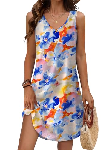 Aokosor Summer Dresses for Women Seniors 2026 V Neck Sleeveless Flowy Dress Sundresses Casual Beach Vacation Essentials Boho Floral L - Image 1