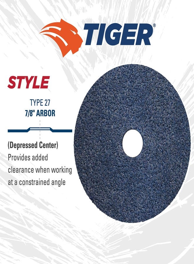 Weiler 59702 Tiger Zirconia Alumina Resin Fiber Sanding & Grinding Disc, 5" Diameter, 36 Grit, 7/8" Arbor Hole (Pack of 25) - Image 3