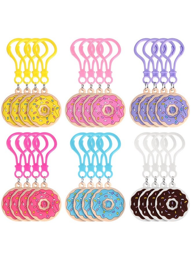 Jadive 24 قطعة هدايا حفلة دونات حلوة سلسلة مفاتيح دونات حلوة لوازم حفلة عيد ميلاد بموضوع الدونات لعبة زينة قلادة للأطفال الأولاد والبنات تذكارات هدايا مكافأة حلوى حشوات أكياس الهدايا 6 ألوان - Image 2