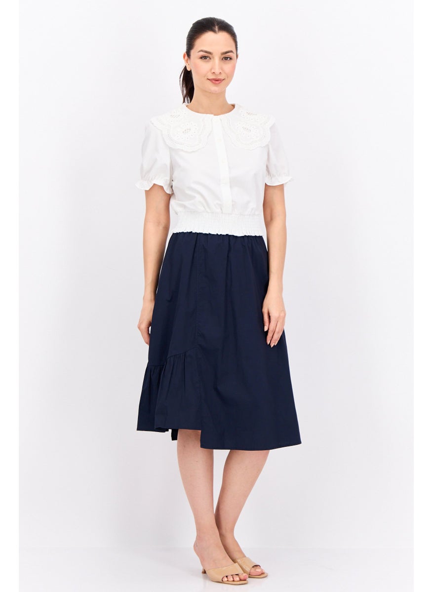 STEVE MADDEN - Women Peter Pan Collar Short Sleeves Embrodiered Blouse, White - Image 1