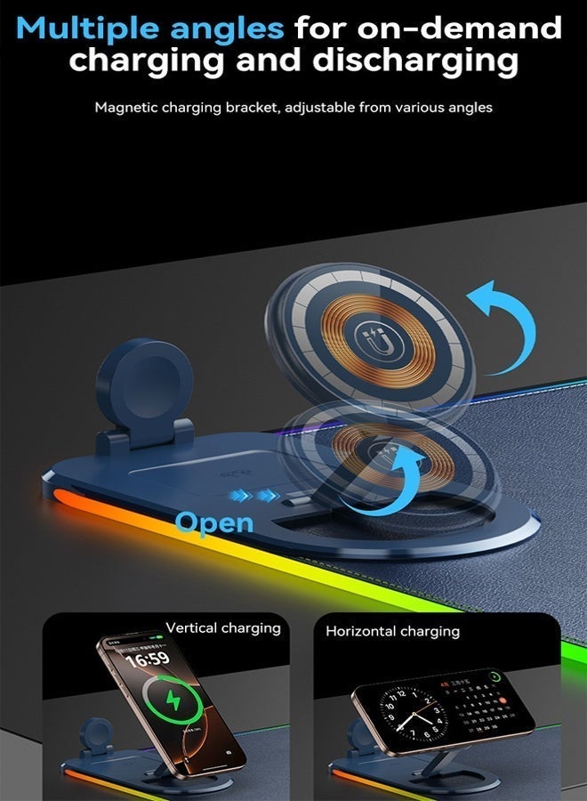 Golden Loop 3-in-1 Wireless Charging Station RGB Mouse Pad - Extra Large Leather Desk Mat with Magnetic Charger for iPhone, Apple Watch, AirPods - Waterproof, Gaming & Office (800x300mm) - Image 4