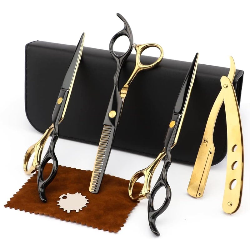 MAYCREATE Professional Hair Cutting Scissors Kits Stainless Steel Scissors Hair Dressing Scissors Barber Kit Straight Shears Teeth Scissors Thinning Shears Tools with Bag for Home Salon - Image 1