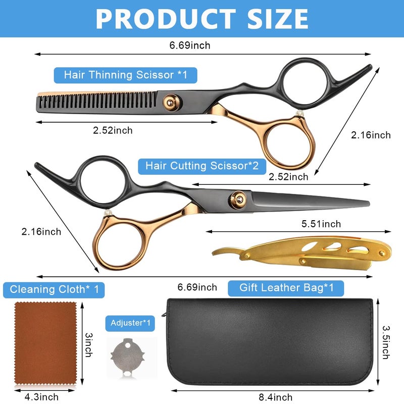 MAYCREATE Professional Hair Cutting Scissors Kits Stainless Steel Scissors Hair Dressing Scissors Barber Kit Straight Shears Teeth Scissors Thinning Shears Tools with Bag for Home Salon - Image 2