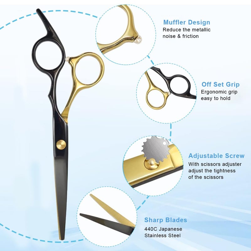 MAYCREATE Professional Hair Cutting Scissors Kits Stainless Steel Scissors Hair Dressing Scissors Barber Kit Straight Shears Teeth Scissors Thinning Shears Tools with Bag for Home Salon - Image 3