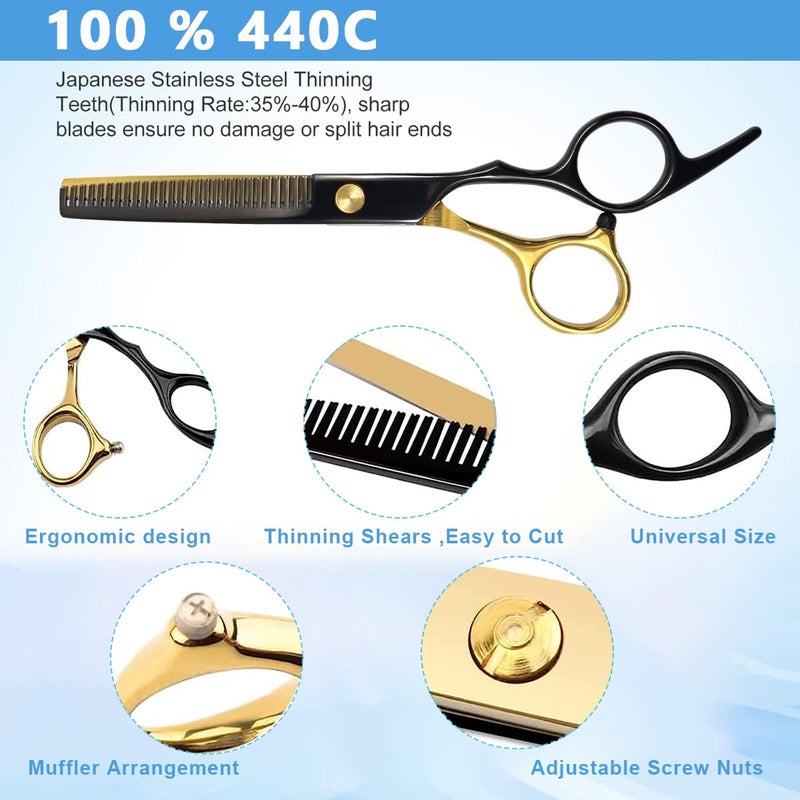 MAYCREATE Professional Hair Cutting Scissors Kits Stainless Steel Scissors Hair Dressing Scissors Barber Kit Straight Shears Teeth Scissors Thinning Shears Tools with Bag for Home Salon - Image 4