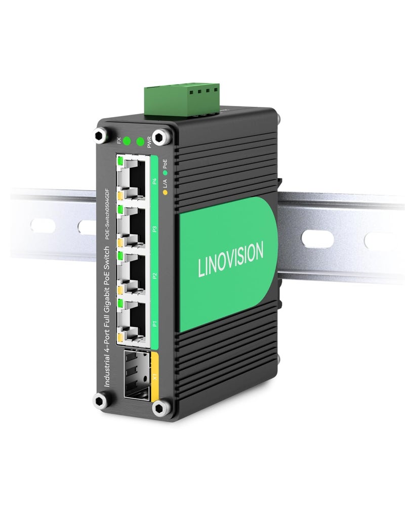 LINOVISION Industrial 4 Ports Gigabit 12V PoE Switch Solar Powered Switch Support DC 957V Input to 48V PoE SFP Uplink 4 x IEEE 8023afat Ports 30W 120W for Solar PowerRV TruckVoIP Systems - Image 2