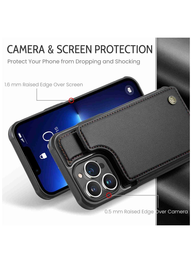 CaseMe Wallet Case for iPhone 15 Pro Max, Premium Handmade Durable PU Leather Slim Shockproof Case with [Double Magnetic Clasp] [Card Holder] [Kickstand] [RFID Blocking] (Black)  - Image 4