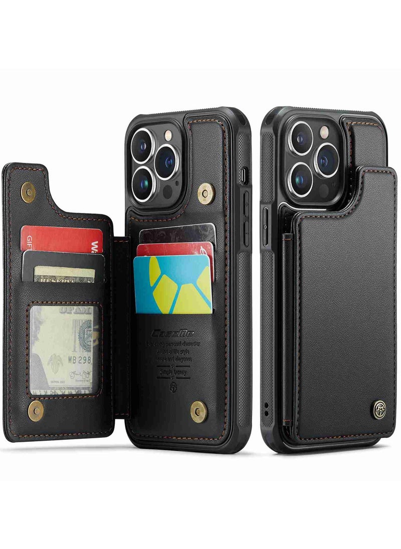 CaseMe Wallet Case for iPhone 15 Pro Max, Premium Handmade Durable PU Leather Slim Shockproof Case with [Double Magnetic Clasp] [Card Holder] [Kickstand] [RFID Blocking] (Black)  - Image 3