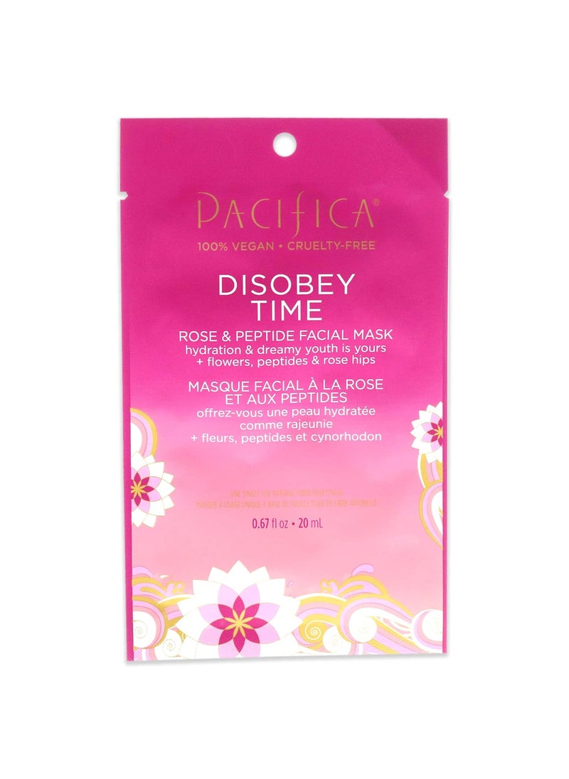Pacifica Pacifica Face Mask Disobey Time Facial Sheet Mask  Rose and Peptide Clean Beauty Vegan  CrueltyFree Dermatologist Tested 