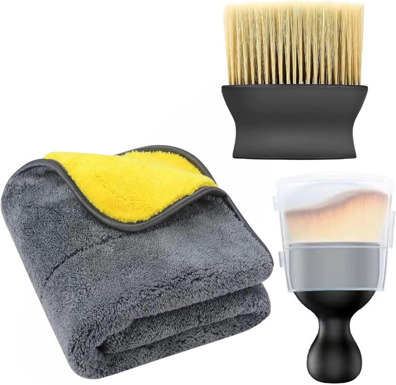 DETACHI Car Interior Cleaning Brush + Microfiber Cloth Super Absorbment 40x40 850 GSM+ Ultra Soft Hair Bristle Brush for A/c Vents Dust, Dashboard Cleaning Laptops, Cleaning Tools Combo Pack 3Pcs - Image 1