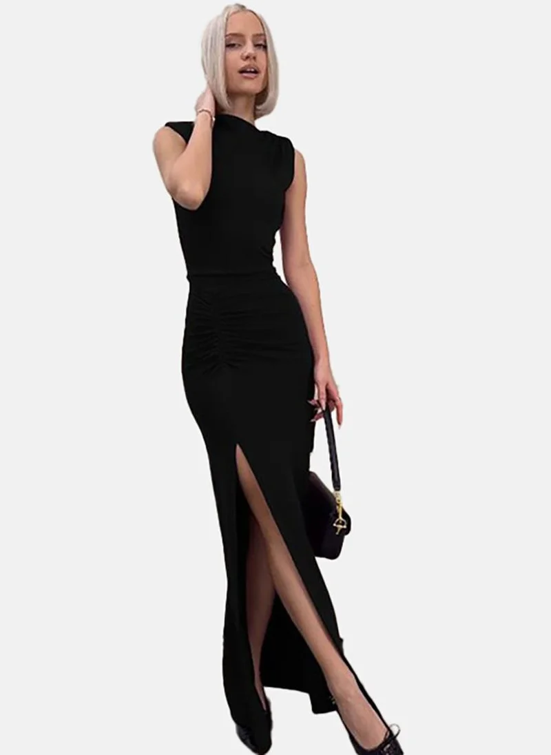 YUNIQEE Women High Neck Side Slit Detail Maxi Dress