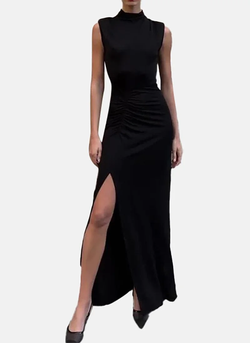 YUNIQEE Women High Neck Side Slit Detail Maxi Dress