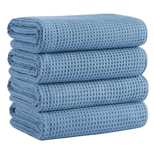 Microfiber Waffle Bath Towels, 4 Pieces, Soft, Absorbent, Fast Drying, Lint Free 430 GSM (Blue) - Image 1