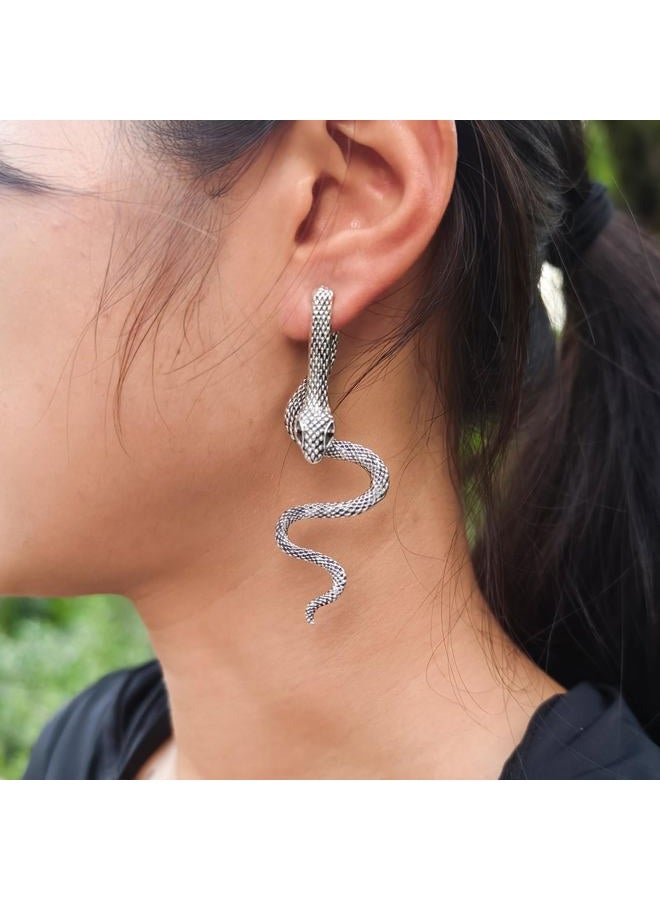 MAQVQLU Vintage Goth Snake Earrings - Gold & Silver Snake Statement Jewelry for Women's Halloween, 2.8 inches, Metal, No Gemstone - Image 3