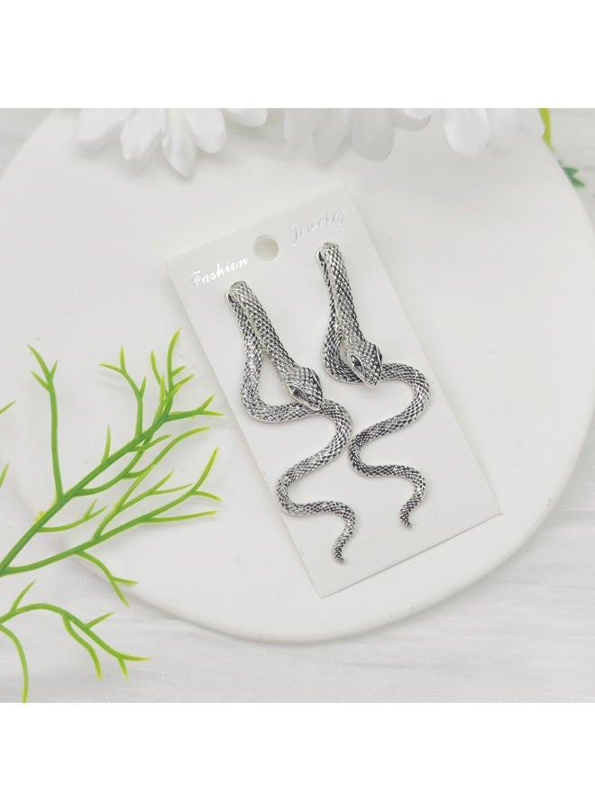 MAQVQLU Vintage Goth Snake Earrings - Gold & Silver Snake Statement Jewelry for Women's Halloween, 2.8 inches, Metal, No Gemstone - Image 4
