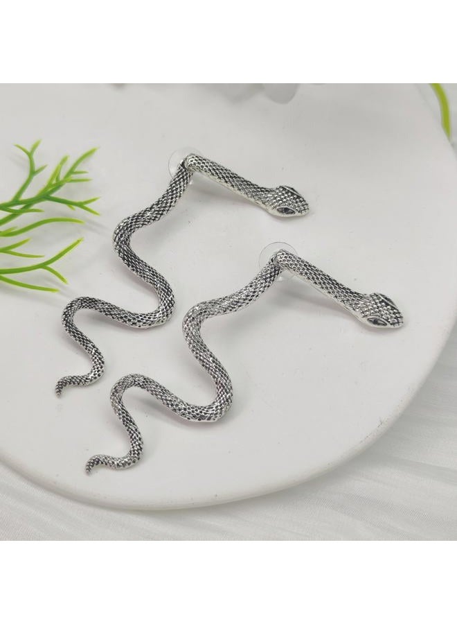 MAQVQLU Vintage Goth Snake Earrings - Gold & Silver Snake Statement Jewelry for Women's Halloween, 2.8 inches, Metal, No Gemstone - Image 5