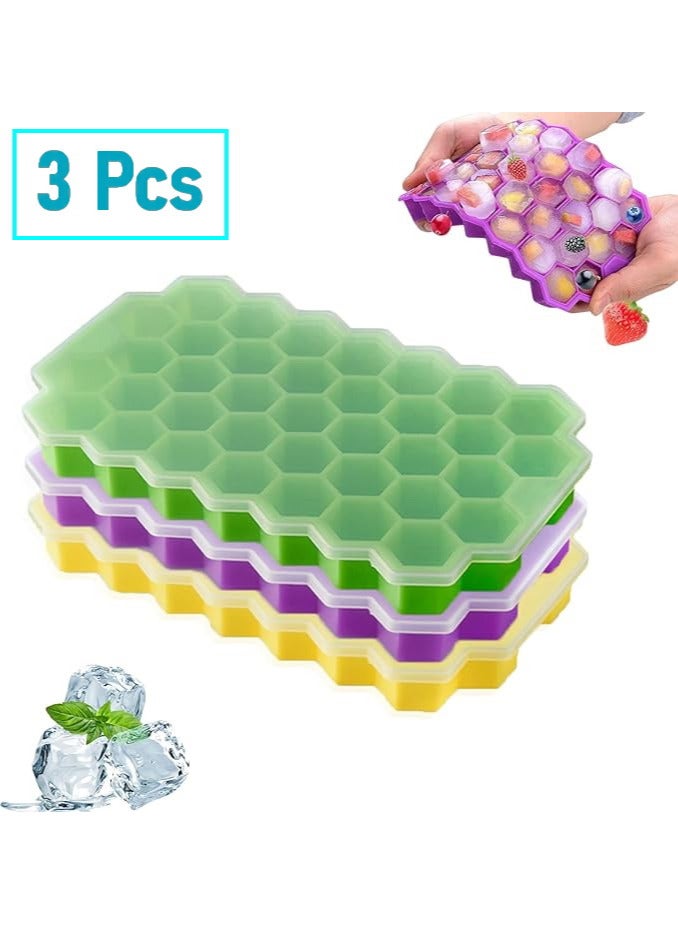 3 Pcs Silicone Ice Cube Trays with Clear Lid - Multiple Colors  - Image 1