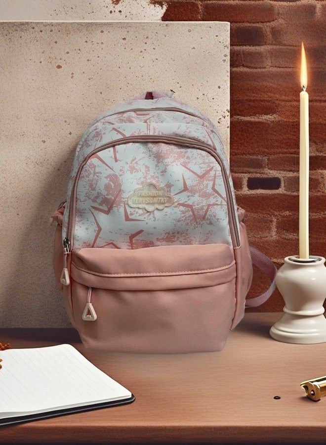 FASHION Fashionable Retro Patterned Student Backpack with Spacious Compartments Stylish Pastel - Hued Star Print Student Backpack  - Image 2