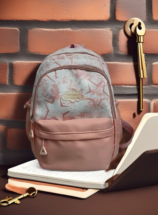 FASHION Fashionable Retro Patterned Student Backpack with Spacious Compartments Stylish Pastel - Hued Star Print Student Backpack  - Image 3