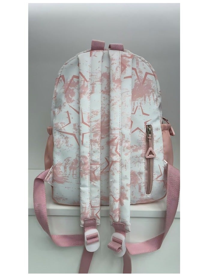 FASHION Fashionable Retro Patterned Student Backpack with Spacious Compartments Stylish Pastel - Hued Star Print Student Backpack  - Image 5
