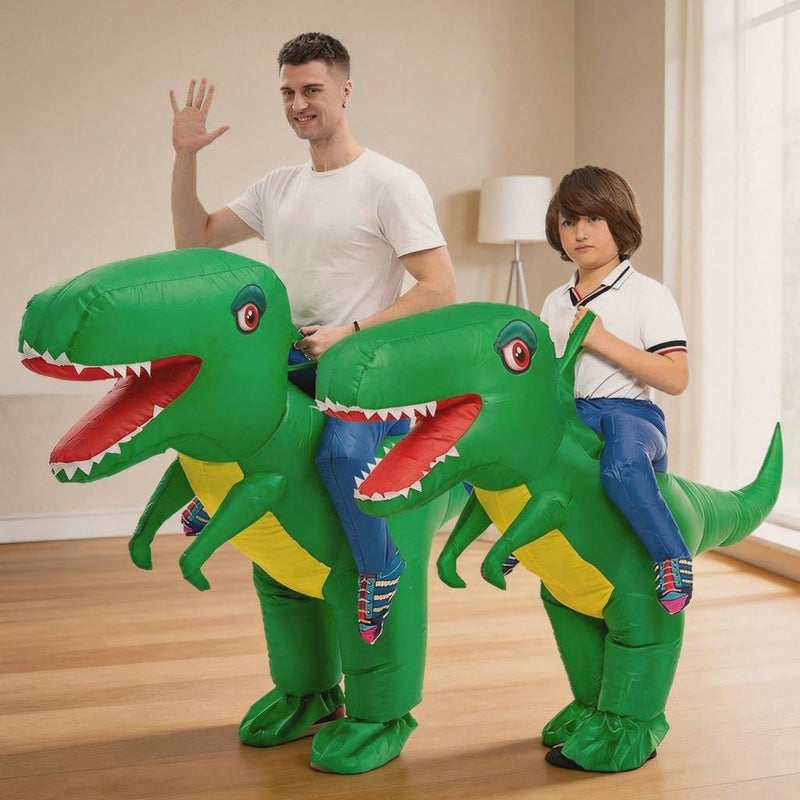 Inflatable Halloween Costumes, Ride on T-Rex Dinosaur Shark Alien Ghost Carry Me Pumpkin, 210T Polyester, Fits 100-190cm, with Air Blower & Battery Box, for Cosplay Kids Adults - Image 4