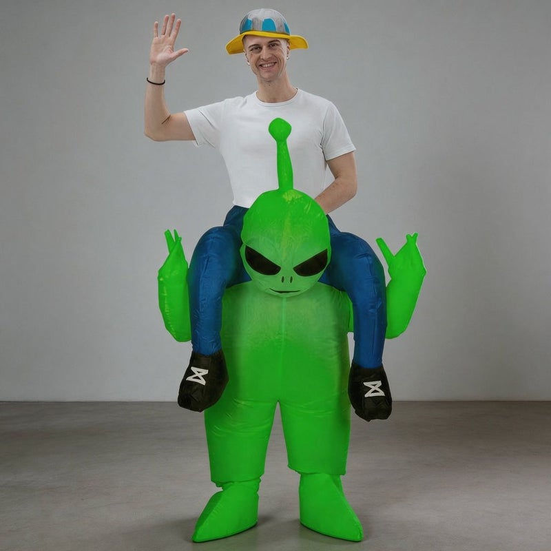 Inflatable Halloween Costumes, Ride on T-Rex Dinosaur Shark Alien Ghost Carry Me Pumpkin, 210T Polyester, Fits 100-190cm, with Air Blower & Battery Box, for Cosplay Kids Adults - Image 1