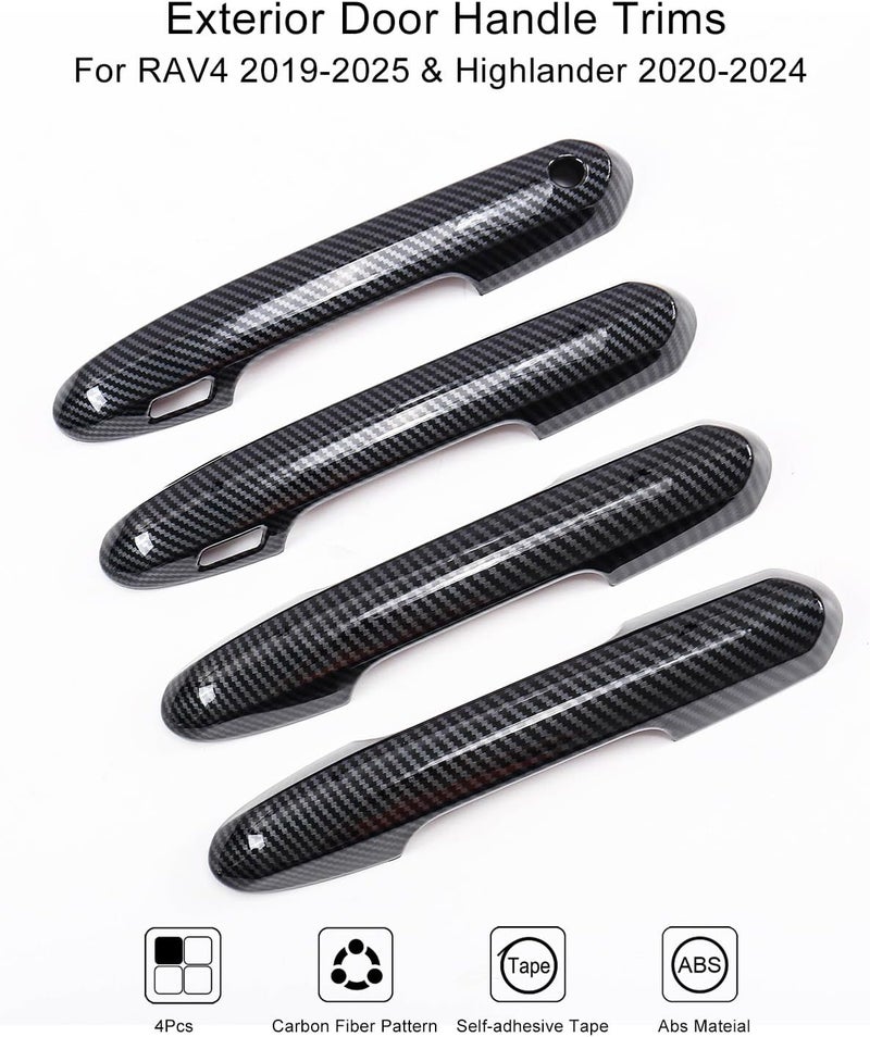 YAKANEY Carbon Fiber Door Handle Cover Trims for Toyota RAV4 and Highlander - Image 2