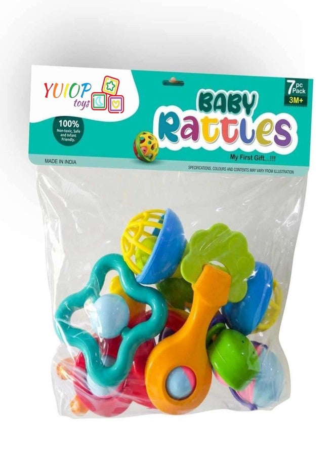 YUIOP - Rattle Set & Teether Toy - Ergonomic Grip - Melodious Sound - Smooth Rolling - Baby Toys - Attractive Colors - Baby Safe (7 Pcs (Combo 1)) - Image 2