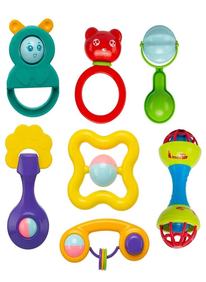 YUIOP - Rattle Set & Teether Toy - Ergonomic Grip - Melodious Sound - Smooth Rolling - Baby Toys - Attractive Colors - Baby Safe (7 Pcs (Combo 1)) - Image 1
