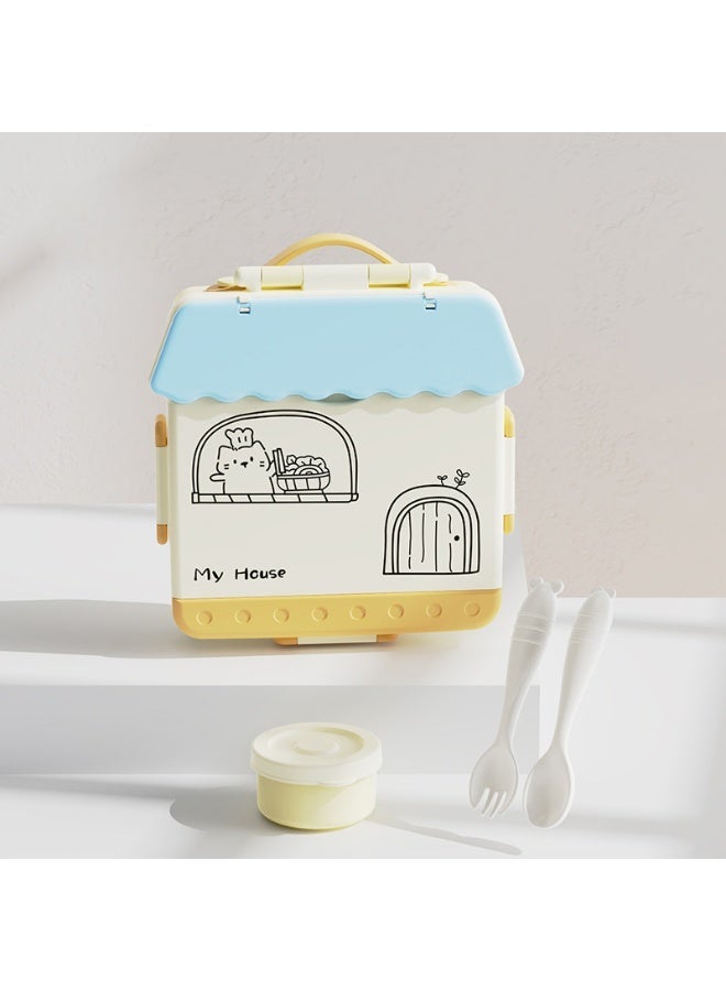 Compartments Lunch Box For Kids with Reusable Spoon and Fork, Leakproof Food Container for On the Go Meal, Microwave Safe (blue) - Image 1