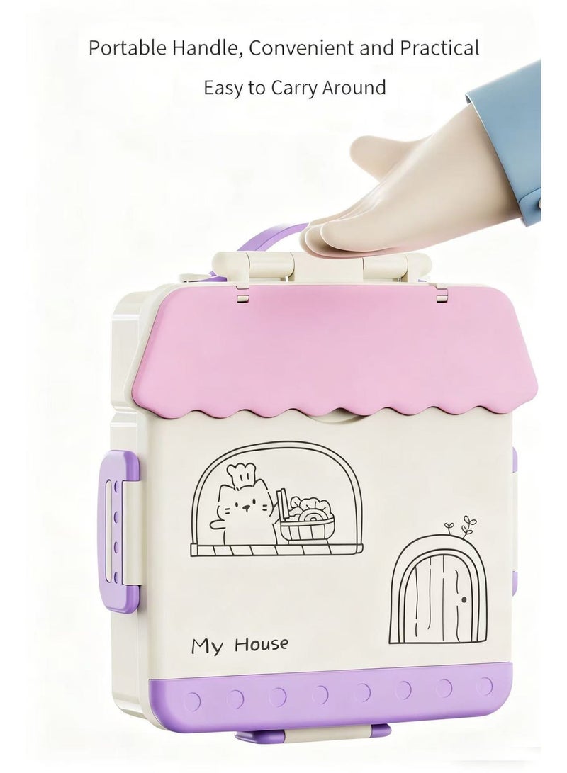 Compartments Lunch Box For Kids with Reusable Spoon and Fork, Leakproof Food Container for On the Go Meal, Microwave Safe (blue) - Image 5