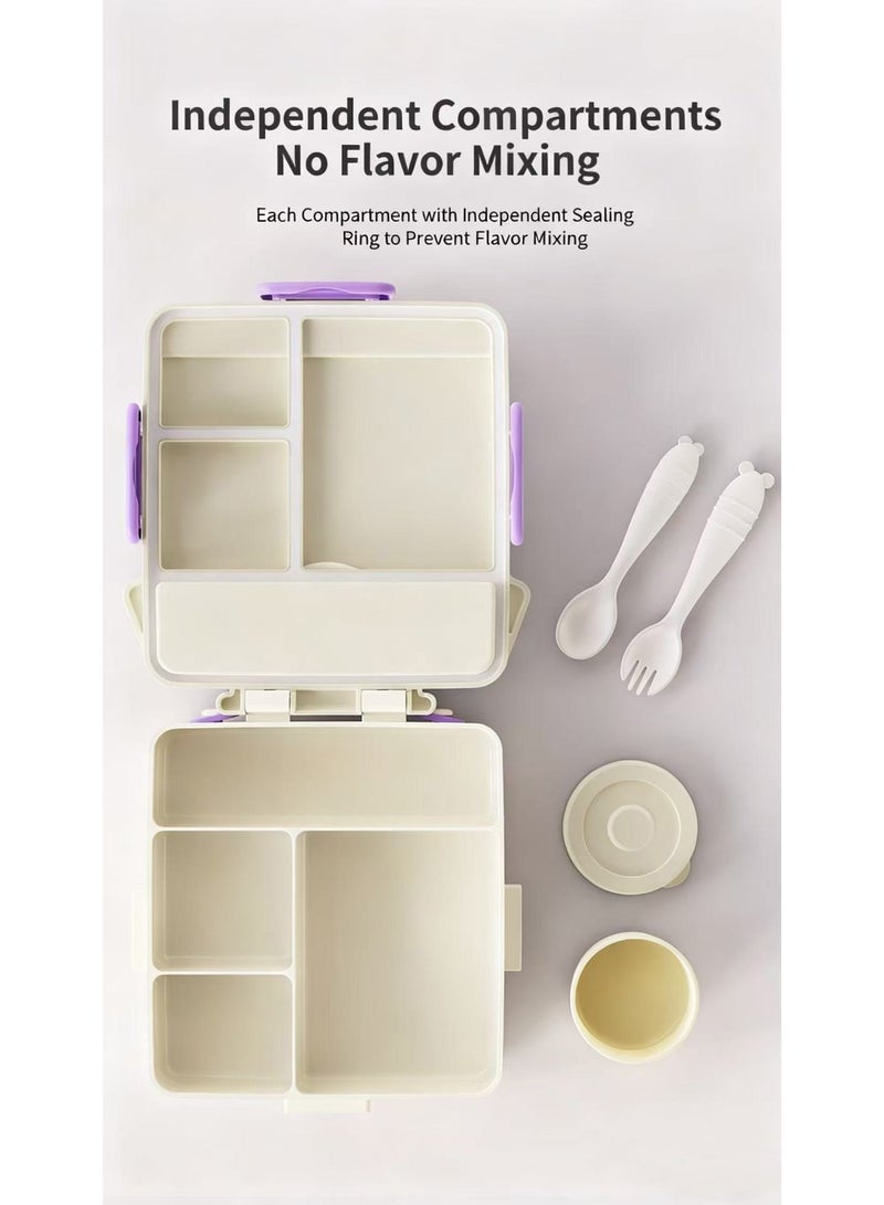 Compartments Lunch Box For Kids with Reusable Spoon and Fork, Leakproof Food Container for On the Go Meal, Microwave Safe (blue) - Image 3