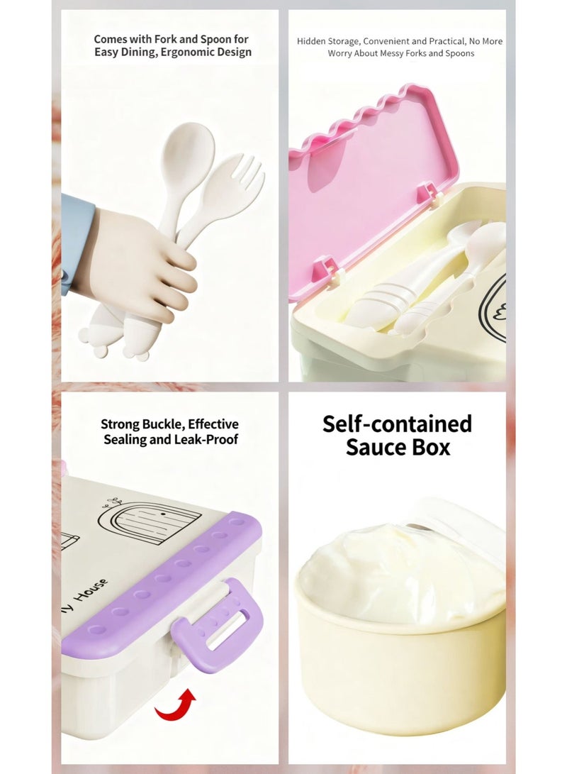 Compartments Lunch Box For Kids with Reusable Spoon and Fork, Leakproof Food Container for On the Go Meal, Microwave Safe (blue) - Image 4